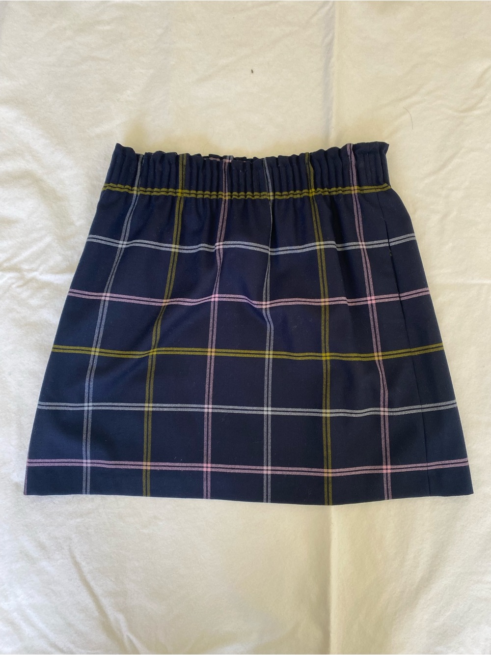 J. Crew Navy Plaid Mini Skirt with Pink & Olive Accents